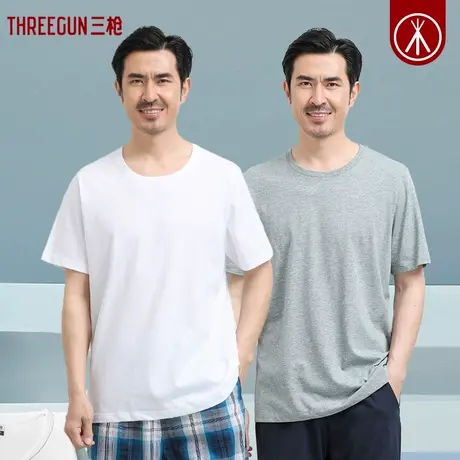 三枪男士短袖夏季薄款中年宽松圆领大码汗衫全棉半袖男纯棉t恤图片