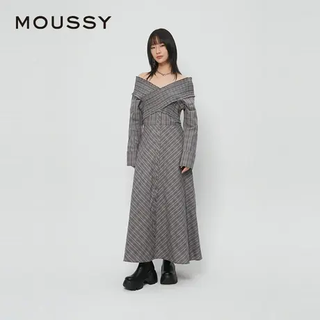 【呼呼专享】MOUSSY 法式乡村田园一字领格纹连衣裙028HAH30-1761图片