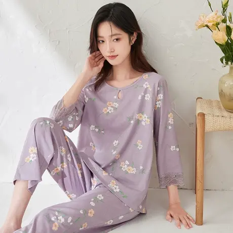 顶瓜瓜25年春夏新品女士家居服阳光棉套头圆领梦意女七分袖套装图片