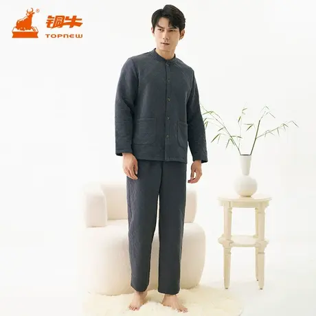 铜牛菱形环提花暖棉开襟家居男套 2023秋冬新款家居服厚款男NJ048图片
