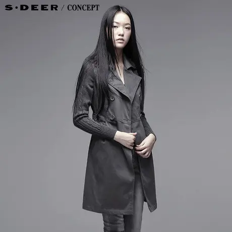 sdeer圣迪奥2014春装新款女装风衣翻领双排扣外套修身风衣3381843图片