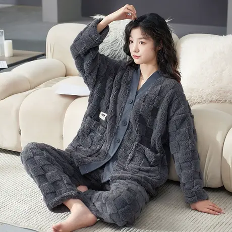 睡衣女款冬季法兰绒加绒加厚珊瑚绒2023新款秋冬款冬天家居服套装商品大图