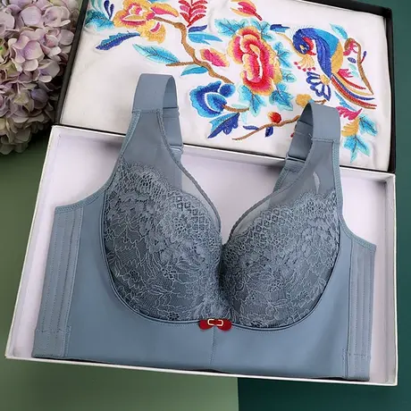 薄款调整型内衣女大胸显小收副乳塑形矫正防下垂四排扣大码文胸罩商品大图
