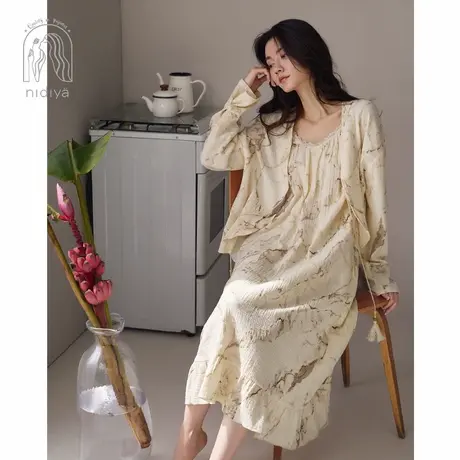 妮狄娅睡衣睡裙女春季纯棉吊带裙国风两件套春秋中式风家居服套装图片