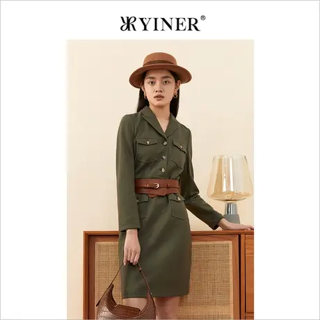 YINER音儿女装冬季新款西装领羊毛呢连衣裙图片