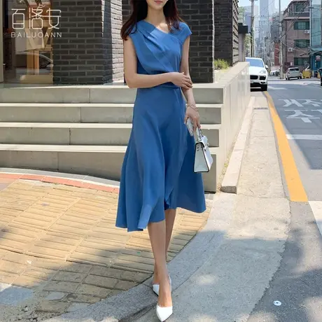 百洛安气质优雅连衣裙女设计感夏季新款OL通勤高腰显瘦a字中长裙图片
