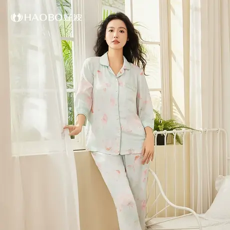 好波春夏新品睡衣女长袖长裤女家居服性感睡裙可外穿睡衣HJF2454图片