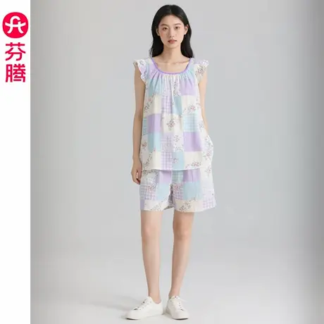 芬腾女士睡衣夏季薄款无袖背心短裤套装女款休闲大码可外穿家居服图片