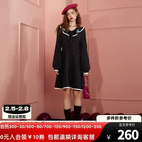 妖精的口袋公主领黑色长袖连衣裙女2023秋新款小黑裙收腰显瘦图片