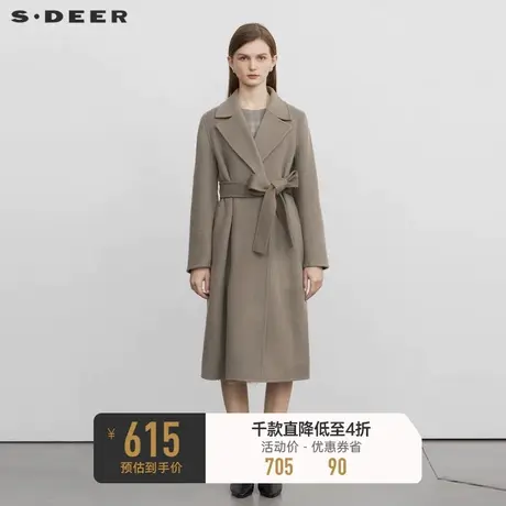 sdeer圣迪奥冬装女装西装领收腰毛呢长款大衣S22482515图片