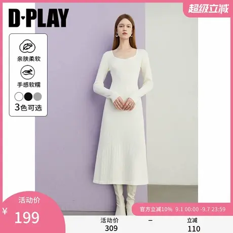 DPLAY2025秋季气质新款白色连衣裙女圆领修身长款针织裙子长裙图片