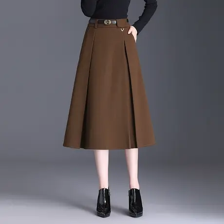 高腰遮肉大摆A字裙女2023秋冬新款韩版百搭垂坠感中长款半身伞裙图片