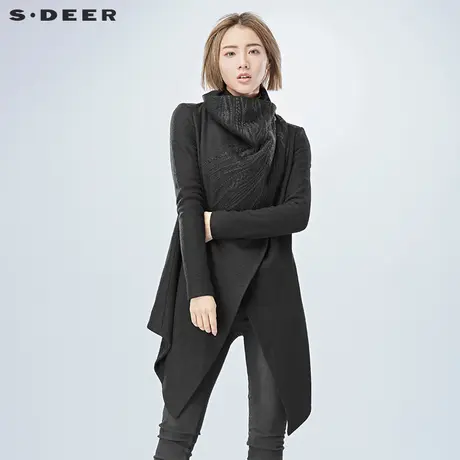 sdeer圣迪奥冬装民族风手工凸绣一粒扣斜摆毛呢外套S15481773图片