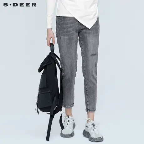 sdeer圣迪奥春秋装做旧感时尚铆钉破洞牛仔九分裤S21160805图片
