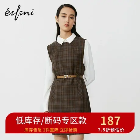 商场同款伊芙丽新款圆领无袖格子连衣裙中长款裙子1BC391331图片