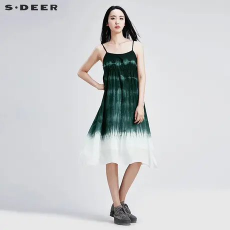 s.deer圣迪奥女装氤氲晕染韩式吊带连衣裙S16281289图片