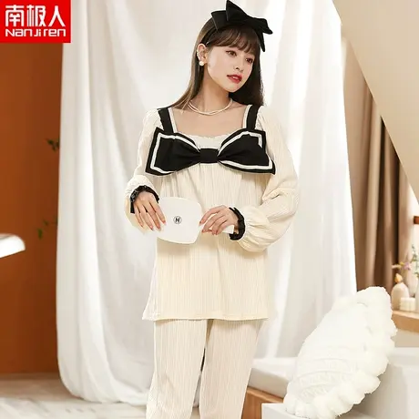 南极人舒适睡裙春秋款长袖韩系简约少女风家居服宽松睡衣女可外穿商品大图