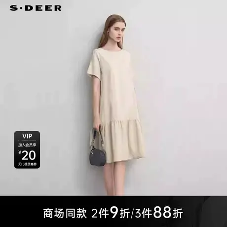 【商场同款】sdeer圣迪奥女休闲圆领肌理宽松短袖连衣裙S25281245图片
