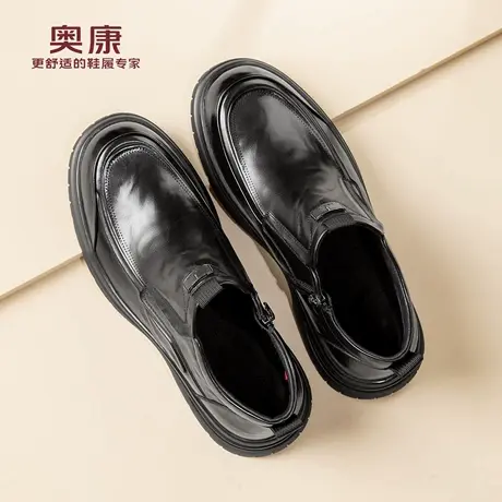 奥康高帮男士皮鞋2025秋冬新款男鞋加绒保暖棉鞋真皮休闲爸爸鞋图片