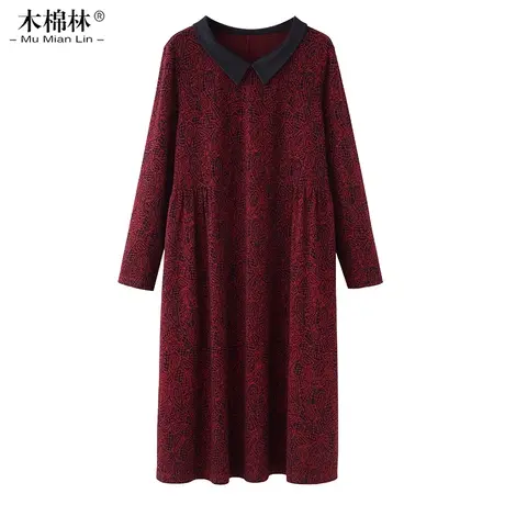 大码女装复古红显瘦宽松连衣裙胖妹妹遮肉别致大码女装2023秋装女图片