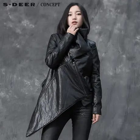 sdeer圣迪奥女装趣味性几何裁剪光泽感棉服棉衣S15482378图片