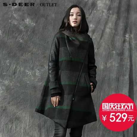 s.deer圣迪奥女装冬装宽松中长款毛呢大衣外套S15481816图片