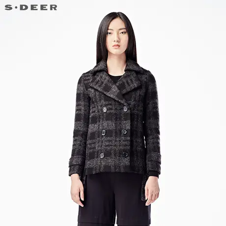 sdeer圣迪奥女装2018冬装内敛格纹平驳领外套S15481770图片