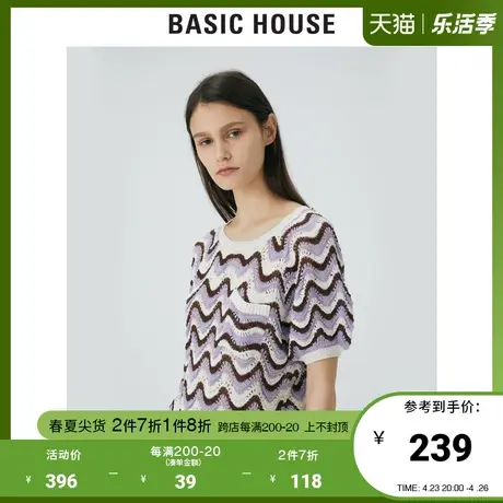 Basic House/百家好2021夏商场同款韩风冰丝显瘦针织衫女HVKT321B商品大图
