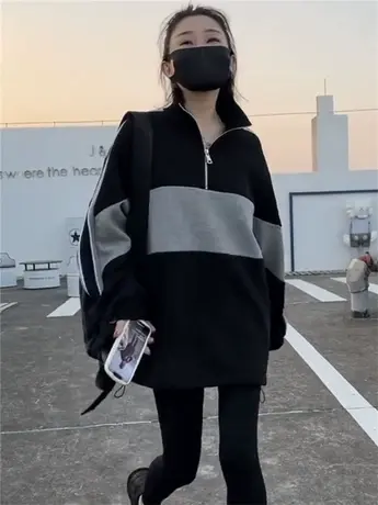 设计感小众卫衣女春季新款胖mm大码宽松显瘦遮肚子藏肉上衣200斤商品大图