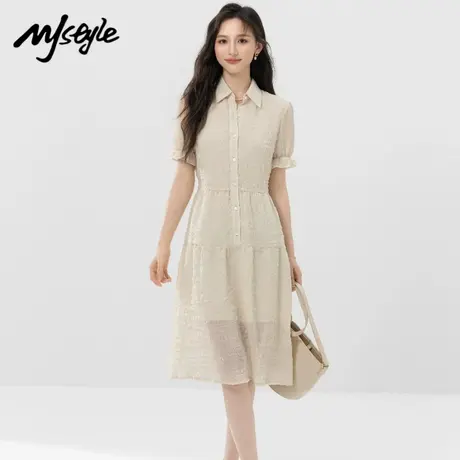 【线下同款】MJ STYLE女夏季连衣裙衬衫领收腰显瘦文艺通勤连衣裙图片