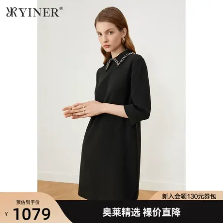 YINER音儿女装2022春季新款钉珠翻领醋酸polo连衣裙图片