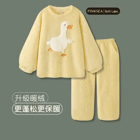睡衣冬季女加厚珊瑚绒保暖家居服2024年新款秋冬大码可爱女款套装图片