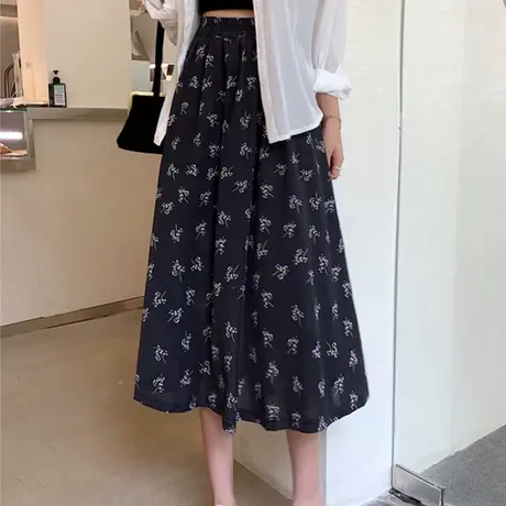 碎花半身裙女a字夏季薄款高腰宽松韩版气质显瘦大码包臀百褶裙女图片