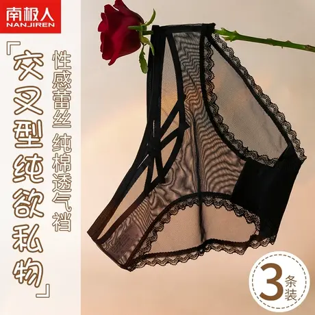 南极人蕾丝内裤女士100%全纯棉裆纯欲性感风薄款透气三角短裤头图片