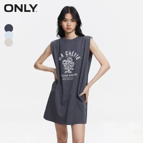 【上新】ONLY奥莱休闲百搭字母胶印做旧垫肩连衣裙女图片