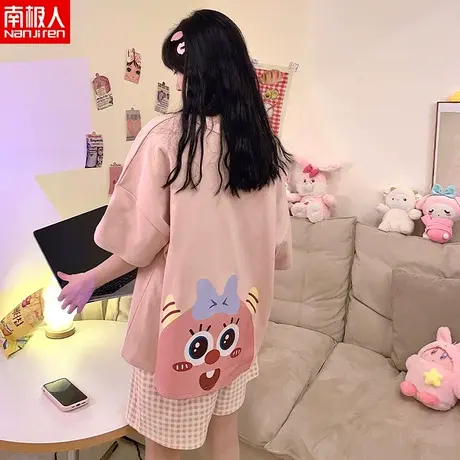 南极人睡衣女款夏季套头短袖纯棉套装夏天小个子家居服可外穿短裤图片