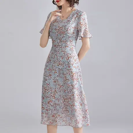 【1件7.9折】短袖女夏季雪纺连衣裙显瘦花色新品女装中长碎花裙图片