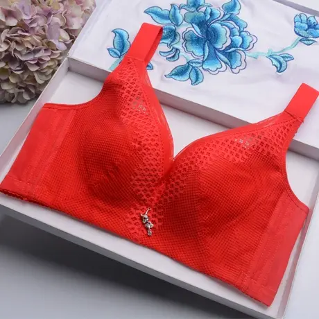 大胸显小文胸聚拢无钢圈超薄款性感无海绵调整型收副乳内衣女蕾丝商品大图