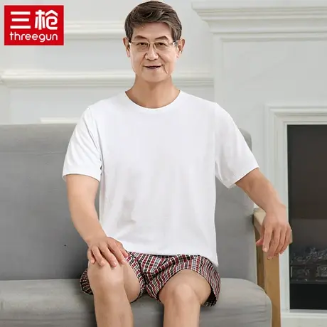 三枪夏季纯棉老头衫宽松白色中老年爸爸汗衫男士短袖t恤老人上衣图片