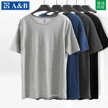 ab男士纯棉汗衫老头衫宽松大码吸汗圆领短袖T恤夏季中老年打底服图片