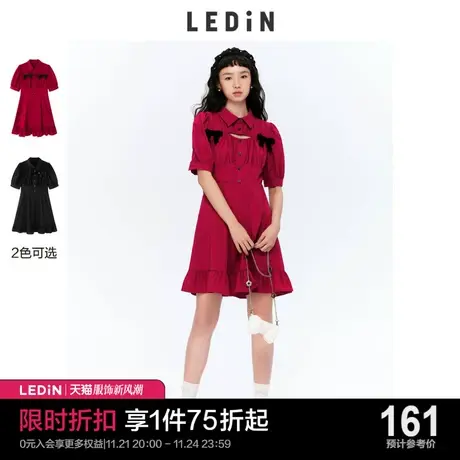 乐町蝴蝶结连衣裙2023春夏新款女装收腰C1FAC2108图片