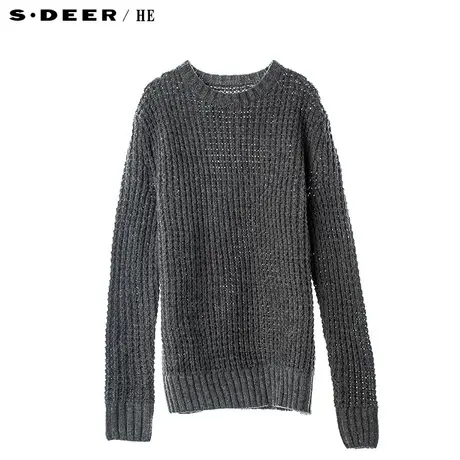 S.Deer/He圣迪奥灰调个性针织纹理竖纹圆领男式针织衫H15473530图片