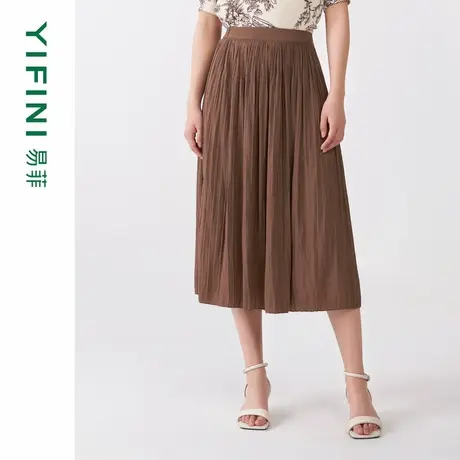 [专柜同款]Yifini/易菲松紧腰褶皱中长款半身裙女春秋新款图片
