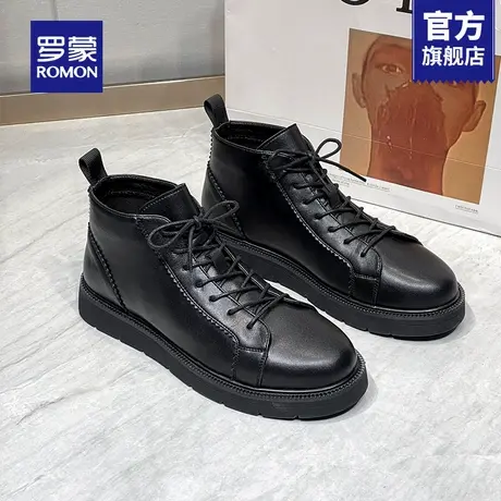罗蒙马丁靴男款秋季中帮板鞋休闲高帮皮鞋男士复古厚底工装靴子RM图片