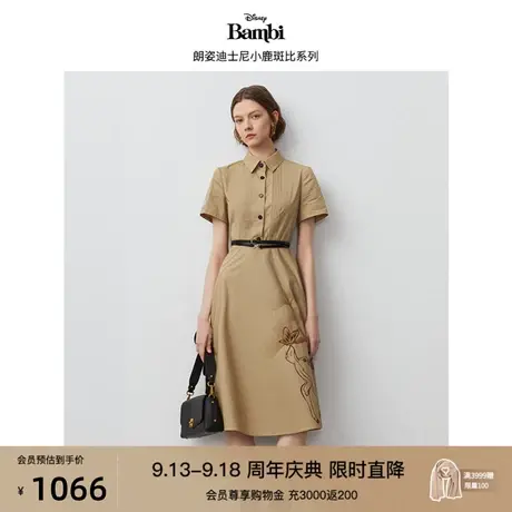 【迪士尼小鹿斑比系列】朗姿法式复古褶皱纯棉连衣裙2023秋季新款图片