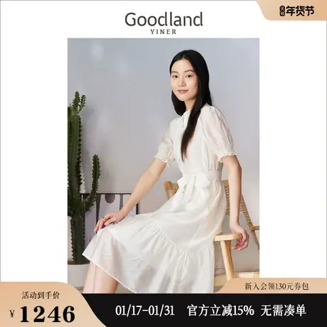 【天丝系列】Goodland美地女装夏季度假风收腰系带连衣裙图片