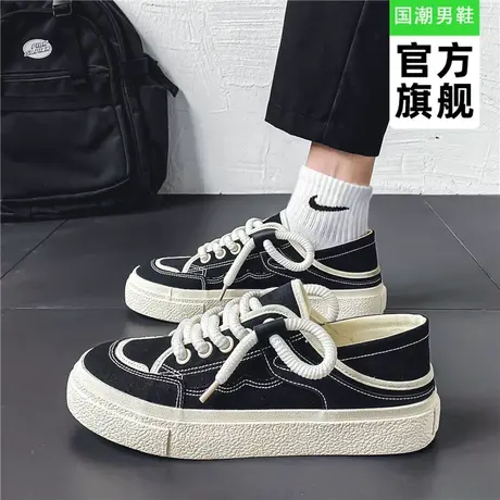 男鞋夏季透气小众帆布潮鞋可踩跟百搭2023新款青少年休闲半拖板鞋商品大图