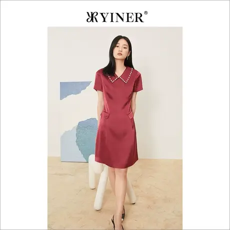 【醋酸系列】YINER音儿女装2022夏缎面钉珠polo连衣裙图片