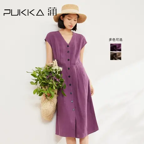 蒲PUKKA 亚麻连衣裙2025夏季新款小个子收腰显瘦裙子图片
