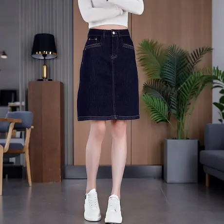 夏季薄款牛仔裙女高腰显瘦A 字一步包臀短裙简约舒适百搭半身裙图片